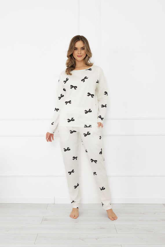 Dámské pyžamo Figaro - ecru, bavlna, dlouhý rukáv + dlouhé kalhoty Italian Fashion