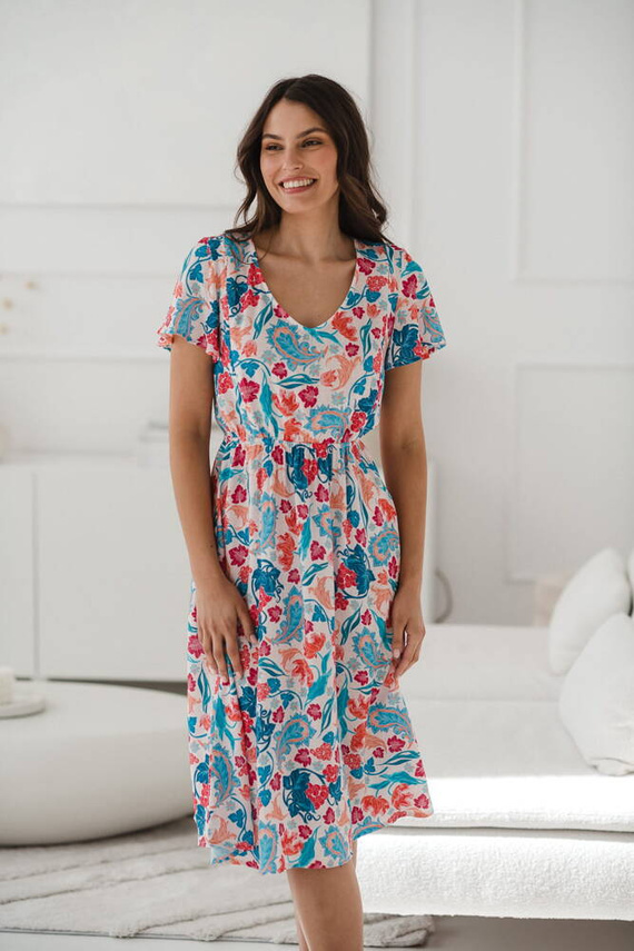 Lovely Dress Midi sukienka ciążowa i do karmienia krótki rękaw Milk&Love paisley na jasnym