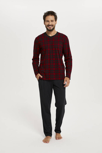 Elijah Pánské pyžamo a kalhoty s dlouhým rukávem Italian Fashion - potisk/černá barva