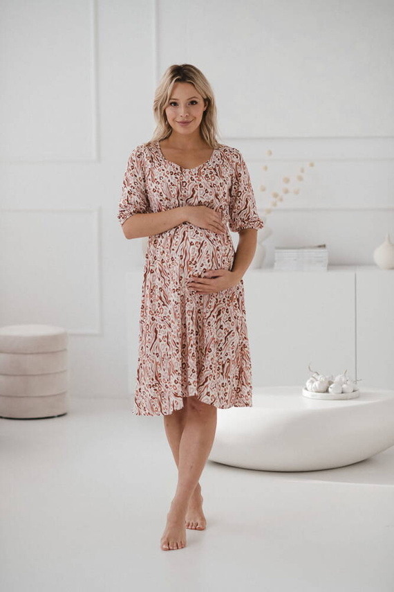 Lovely Dress Midi sukienka ciążowa i do karmienia Milk&Love wzorki na ecru