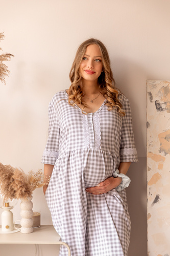 34LI Lidia Těhotenská a kojící košile Marija - 100% bavlna, klasický kostkovaný vzor