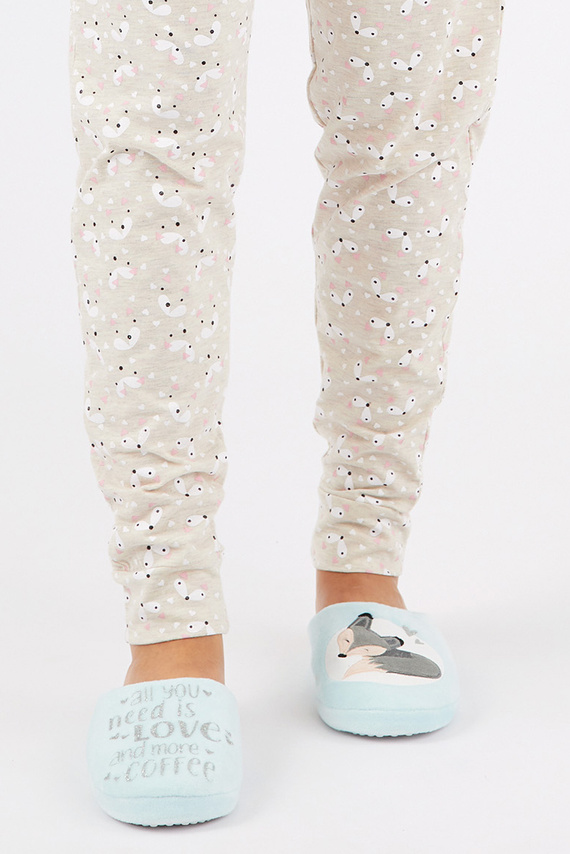 Fixy Sorbetto blue - teplé dámské pantofle s protiskluzovou podrážkou a potiskem