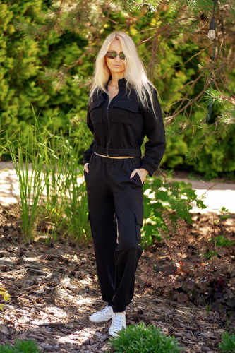 Bavlněná dámská tepláková souprava Mili Mirale s kapsami - polská výroba - černá