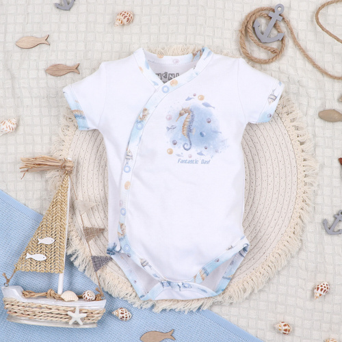 ABN-5444 Sea Of Joy Nini obálkové body s krátkým rukávem - organická bavlna, pro kojence