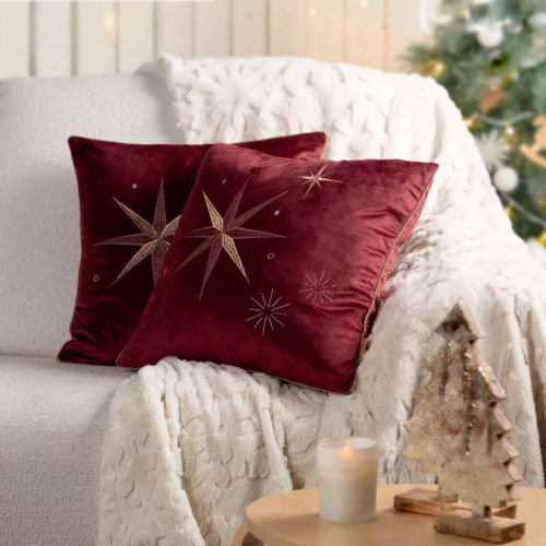 Chp 259 Eurofirany Vánoční povlak na polštář - vínový samet s hvězdou v barvě šampaňského