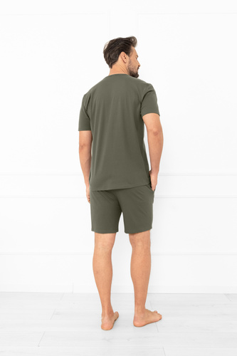 Krystian Italian Fashion pánské olivové pyžamo - bavlna, tričko a krátké šortky