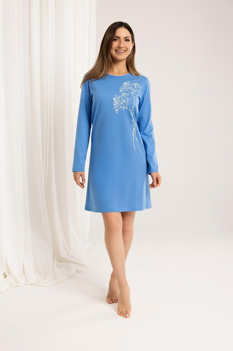 160 Noční košile Regina modrá - bavlna, dlouhý rukáv, pohodlná a klasická