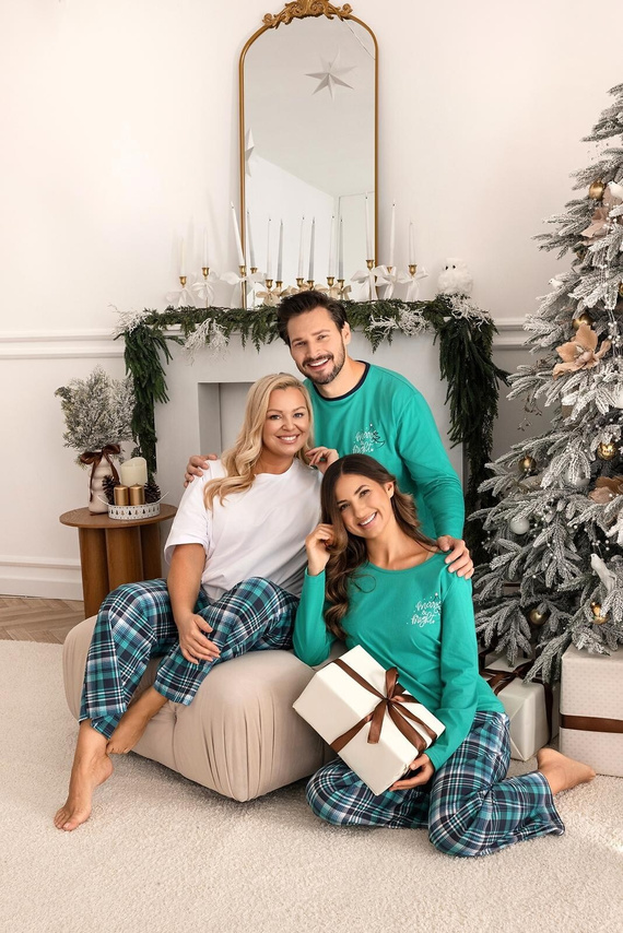 Pánské zelené pyžamo Regina 507 - bavlněné dlouhé tričko s potiskem a kostkované kalhoty