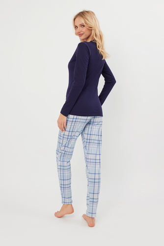 Adriana Dámské pyžamo s dlouhým rukávem a dlouhými kalhotami Italian Fashion - námořnická modř/potisk