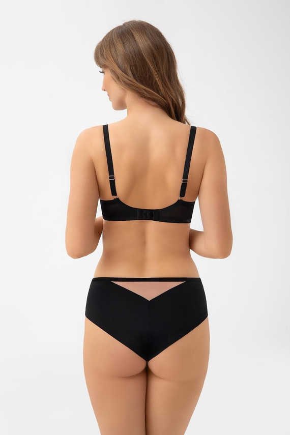 Dámské kalhotky Brasil B 001 Lexi Gorsenia black - dámské kalhotky s krajkovou vsadkou, středně vysoký střih, elastický tyl a mikrovlákno, ozdobné detaily v barvě růžového zlata