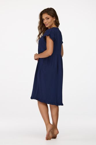 ne. 21 Těhotenská noční košile Senizo navy blue - 100% bavlna, krátký rukáv, zapínání na knoflíky při kojení