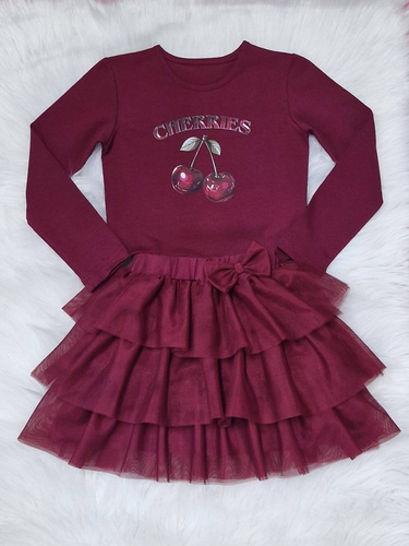 Dívčí halenka Cherries Bambarillo bordó - bavlna, dlouhý rukáv, s potiskem