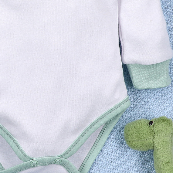 ABN-5565 Dino Explorer Body z organické bavlny Nini white- organická bavlna, dlouhý rukáv