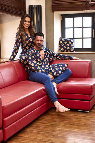 482/459 Teddy 5 Cornette dámské pyžamo - slavnostní, bavlna, tmavě modrá, zapínání na knoflíky