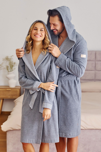 7230 Pánský župan Doctor Nap - bavlna, kapuce, elegantní lemování - tmavě šedý