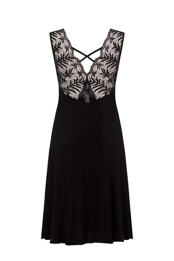 Noční košile Petra KM29 Mefemi by Nipplex černá- viskóza, krajka, délka do lýtek