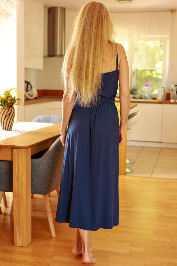 Grace Mirale - Dlouhé viskózové šaty s rozparkem | Polish manufacture - navy blue