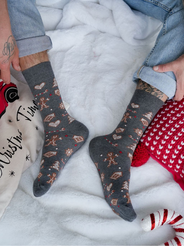 1290-037 Pánské vánoční ponožky Milena - Christmas Gingerbread, tmavý melír