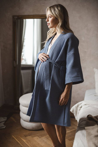 Szlafrok bawełniany wafel Milk&Love ciemny błękit