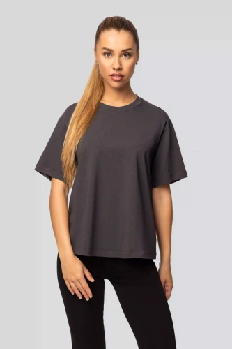 Dámské bavlněné tričko Urban v grafitové barvě - krátký rukáv, klasický střih, módní s rozparky | Vysoce kvalitní materiál, pružnost