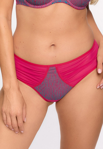 GFB 1295 Brazilské kalhotky Ariel Gaia - fuchsiově tyrkysové, tyl, výšivka, bavlněný klín