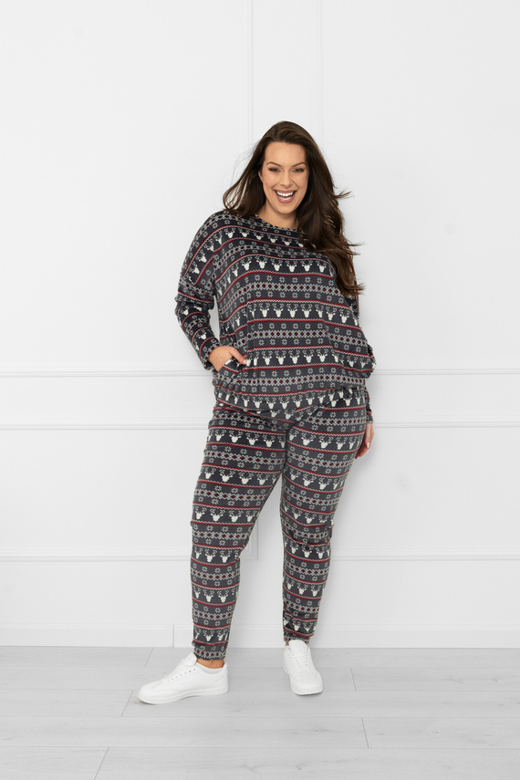 Dámská souprava Navara - fleecová souprava s vánočním vzorem se soby Italian Fashion - grafitová