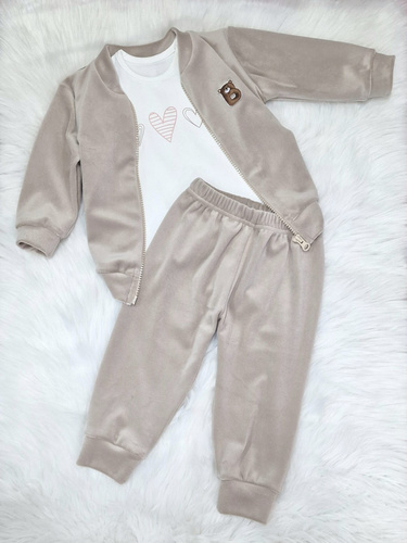 Tři srdce Bambarillo ecru dětské body - bavlna, elastický úplet, ideální pro tepláky "BEAR"