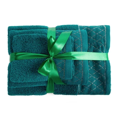 Komplet ručníků Eurofirany 3 ks měkké a savé prémiové ručníky Layla dark turquoise