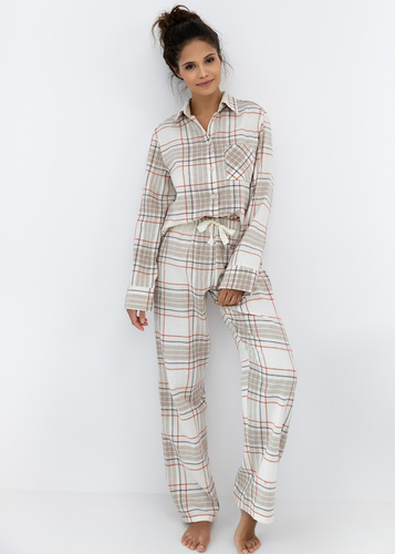 Dámské pyžamo Adalyn Sensis - kostkovaný bavlněný flanel, zapínání na knoflíky