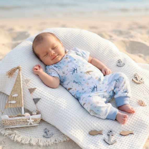 ABN-5452 Sea Of Joy Nini baby Rampers - organická bavlna, pohodlné patentky