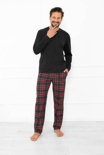 Rusoli pánské pyžamo Italian Fashion dark melange - kostkovaná bavlna, dlouhé, pohodlné