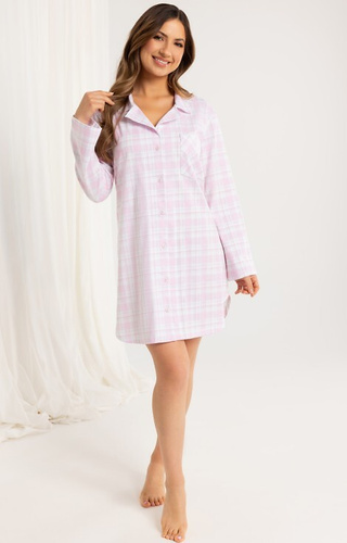 168 Dámská košile Regina pink - 100% bavlna, dlouhý rukáv, kostkovaná