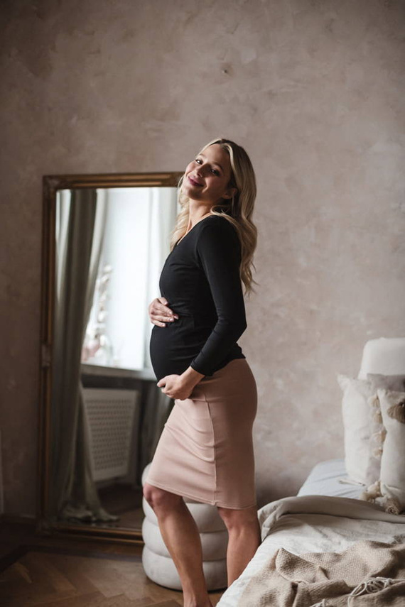 Spódnica ciążowa Tummy z dzianiny w prążki Milk&Love beżowy