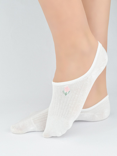 Dámské baleríny Noviti ST097 bavlněné pruhované s dekorativním vyšívaným detailem