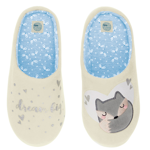 Fixy Sorbetto ecru - teplé dámské pantofle s protiskluzovou podrážkou a potiskem