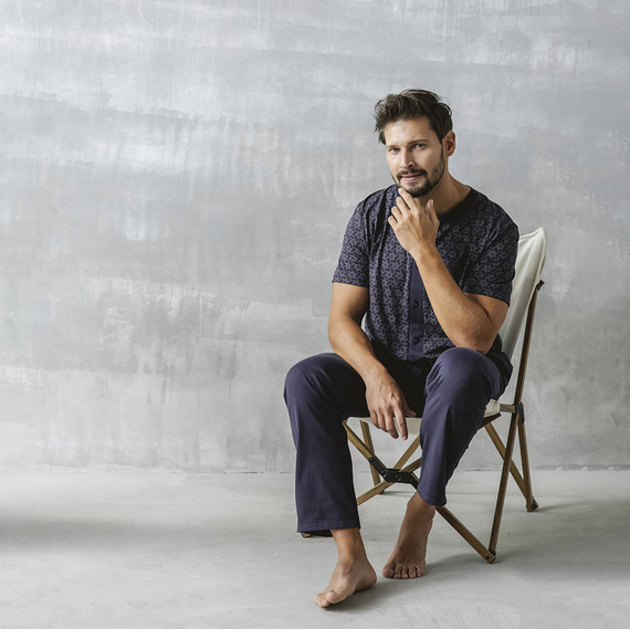 Ricardo Pánské pyžamo s krátkým rukávem a dlouhými kalhotami Italian Fashion - tmavě modré