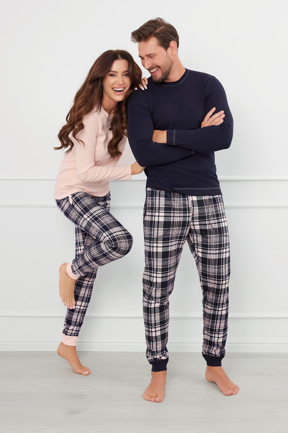 Brit Pyžamo Pánské dlouhý rukáv, dlouhé kalhoty Italská móda - tmavě modrá/potisk