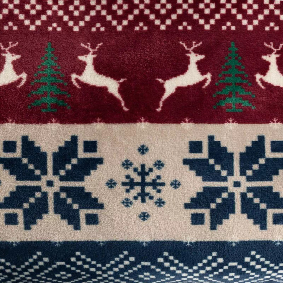 Eurofirany Vánoční deka námořnická modř červená se skandinávským vzorem - měkký přehoz z mikrovlákna, 240 g/m²