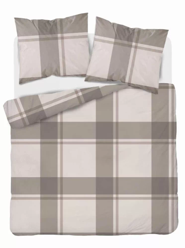 5218 B Pościel satynowa kratka Detexpol beżowy