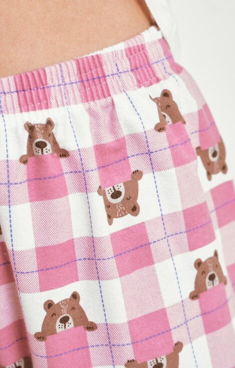 3441 Astrid dámské bavlněné pyžamo Taro beige - dlouhý rukáv, kostkované flanelové kalhoty