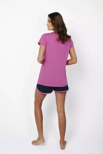 Ontega Dámské pyžamo s krátkým rukávem, šortky Italian Fashion - amarantová/ tmavě modrá