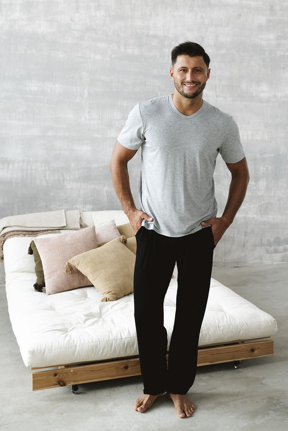 Dallas Pánské pyžamo s krátkým rukávem, dlouhé kalhoty Italian Fashion- melange/black