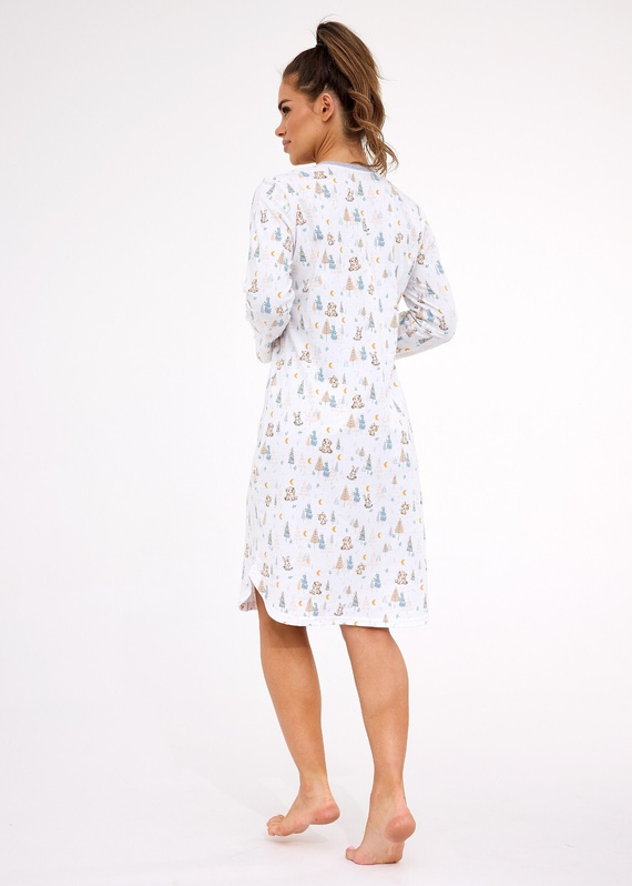 Dámská noční košile 777/436 Cornette Fox 3 ecru - bavlna, zapínání na patentky, pohodlný střih