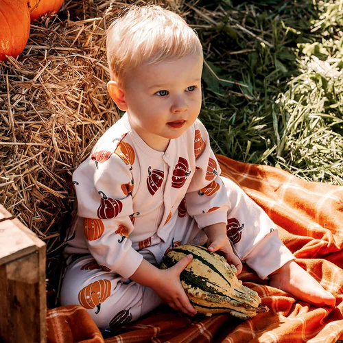 Eevi Halloween dětské pyžamo - ecru, dýně, bez nohou, bavlna