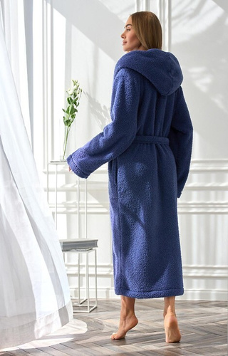 2556 Heaven Dámský dlouhý župan L&L s kapucí - tmavě modrý