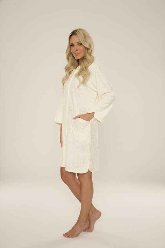 409 Žakárový krátký dámský župan De Lafense- ecru