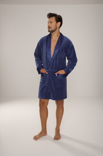 866 Noble Pánský velurový župan De Lafense - krátký, elegantní, bavlna - denim