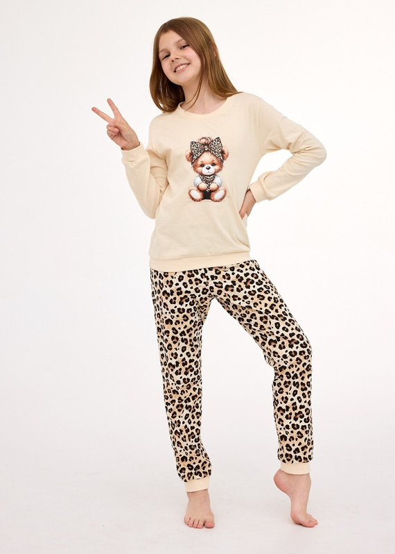 594/191, 592/191 Dívčí pyžamo Panther CORNETTE - béžové, bavlněné, s dlouhým rukávem, v ozdobné krabičce