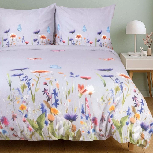 31512/2 Flannelove Darymex šedá barevná květinová ložní souprava, 100% bavlna, hřejivá a měkká