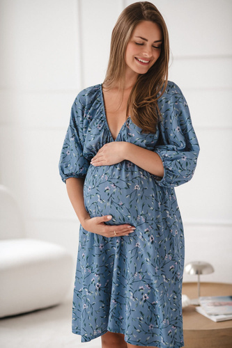 Milk Sun Těhotenské a kojící šaty Milk&Love modré květinové šaty